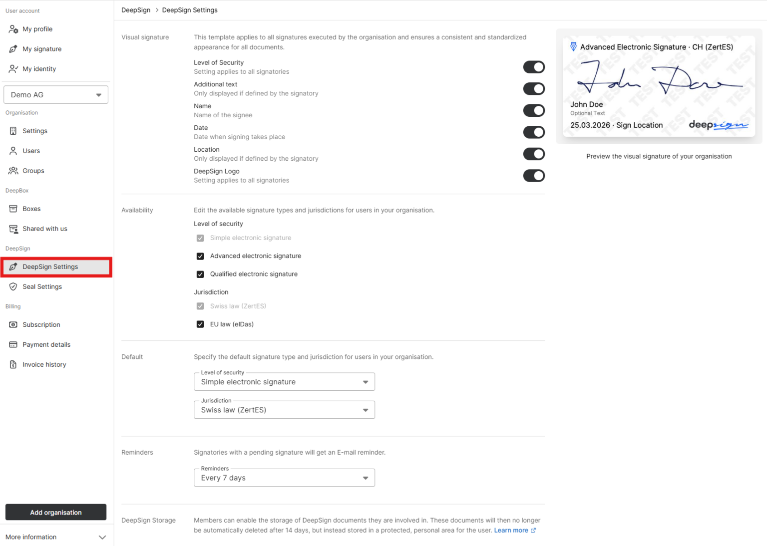 Organisation Signature template - Support