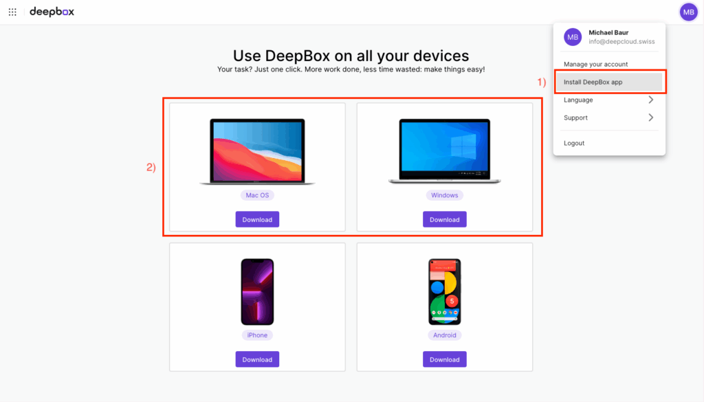 DeepBox desktop app - Support